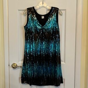 Blue and black sequin mini dress
